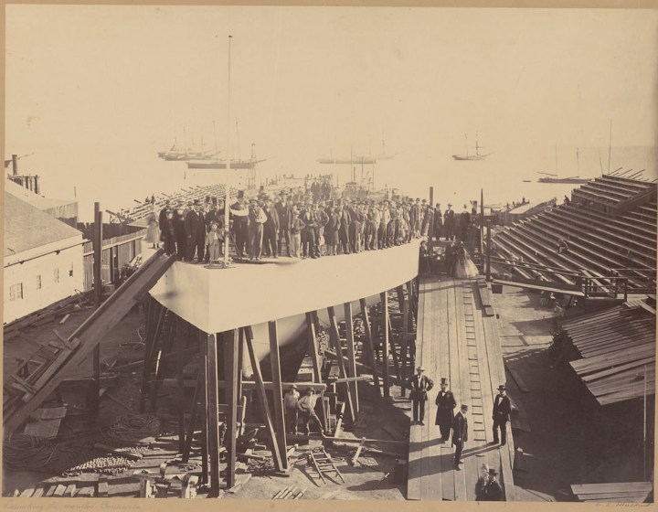 1 CEW, Launching the Monitor Camanche [or Comanche], SF, 1863-64, BANC