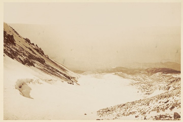 12 CEW, Mount Shasta, Whitney Glacier, looking down, 1870, BANC