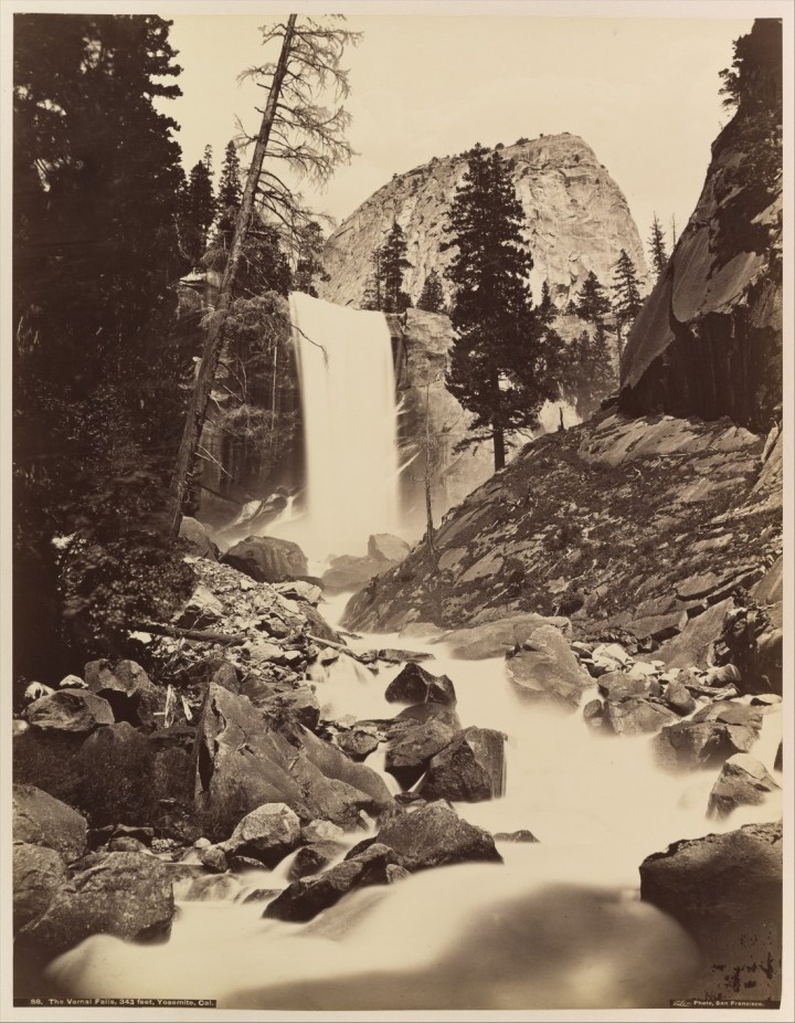 21 CEW printed by IW Taber, Vernal Fall, Yosemite, 1865-66 and ca. after 1876, Met 1100