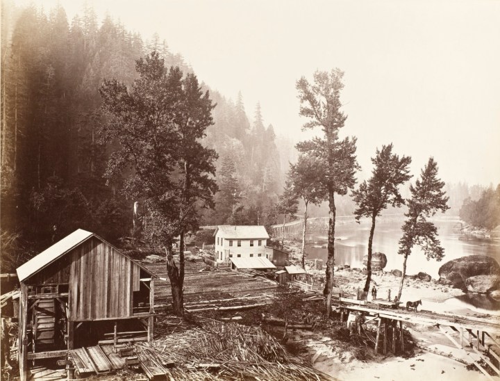 6 CEW, Eagle Creek Lumber Mill and Tooth Bridge, Columbia River, Ore, 1867, LACMA 1500
